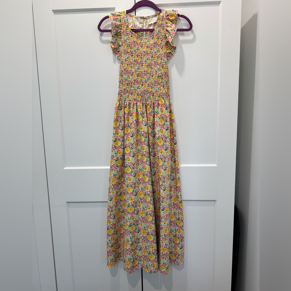 MELLODAY Floral Maxi Dress with Smocked Bodice